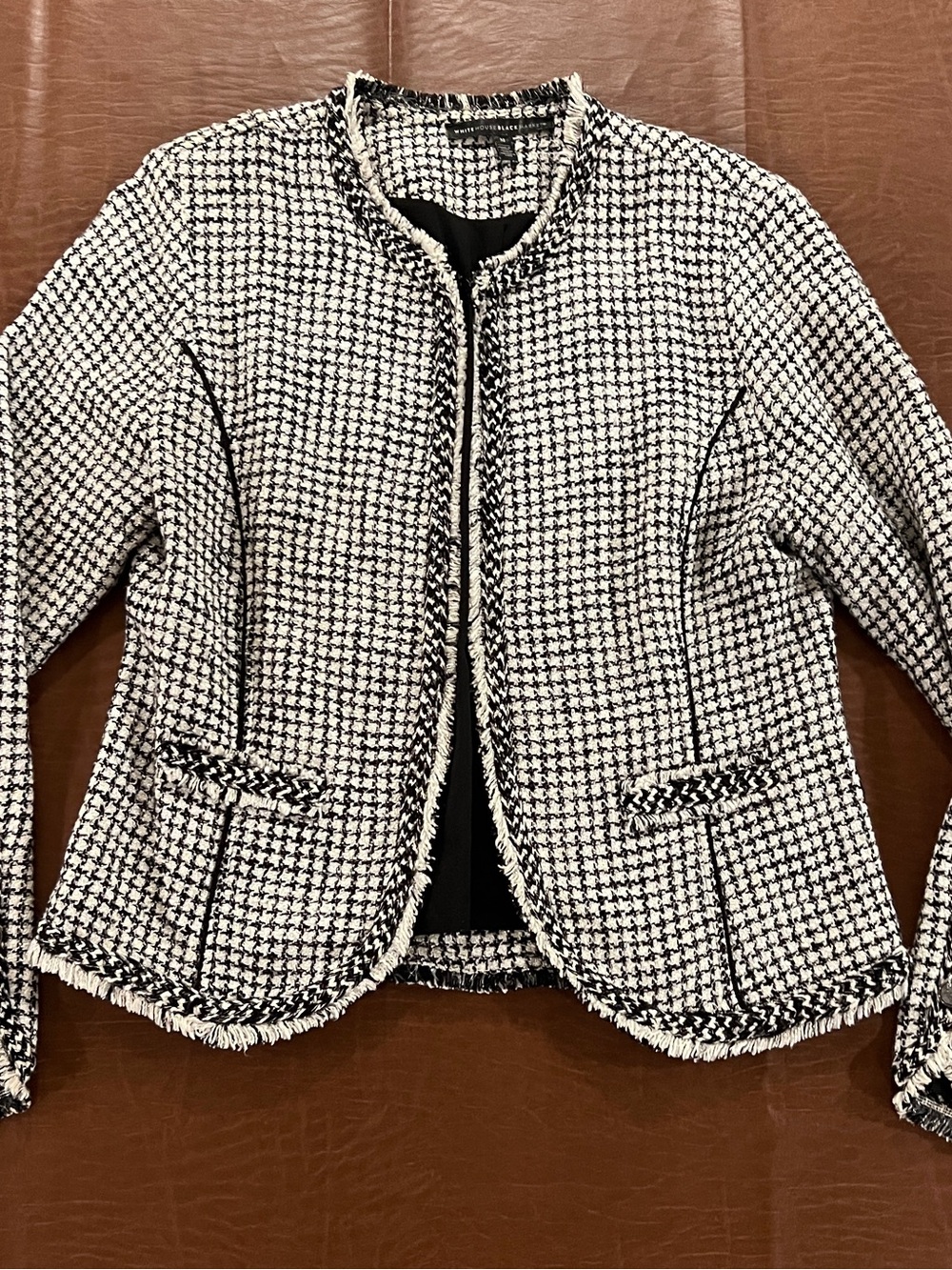 White House Black Market Black and White Houndstooth Blazer - Medium